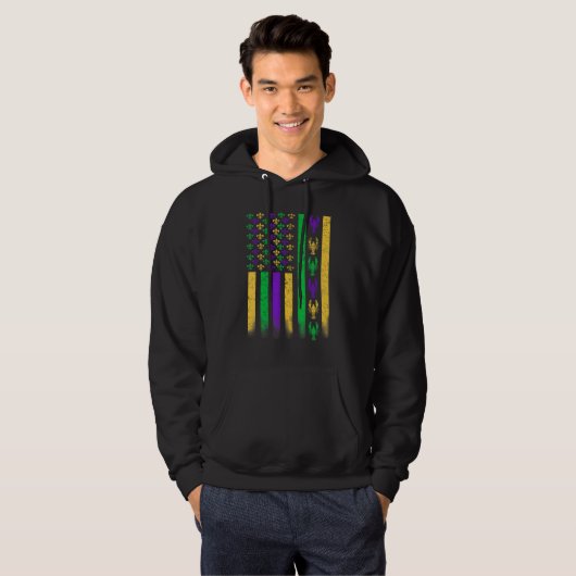 American Flag Mardi Gras Crawfish Hoodie (Voorkant volledig)