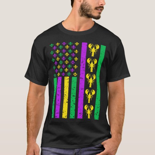 American Flag Mardi Gras Crawfish  Mardi Gras Men  T-shirt (Voorkant)