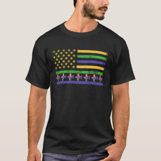 American Flag Mardi Gras Fleur De Lys Fat Tuesday  T-shirt