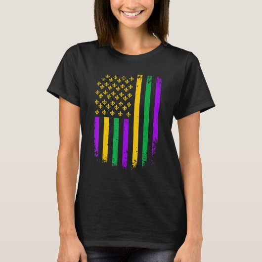 American Flag Mardi Gras Fleur De Lys Mardi Gras C T-shirt (Voorkant)