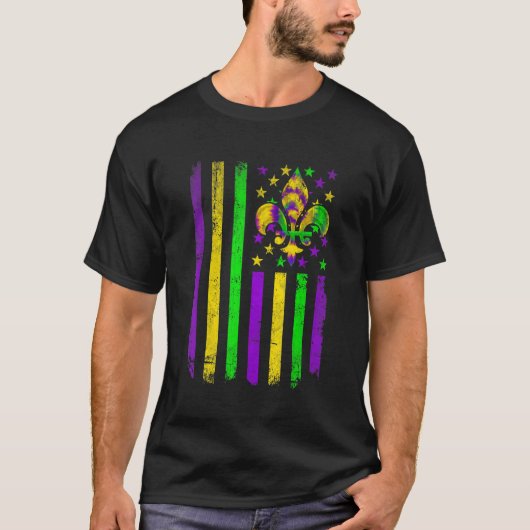 American Flag Mardi Gras Fleur De Lys Retro Mardi T-shirt (Voorkant)