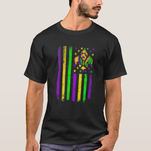 American Flag Mardi Gras Fleur De Lys Retro Mardi  T-shirt (Voorkant)