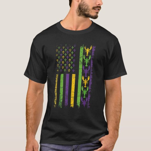 American Flag Mardi Gras Mardi Gras Crawfish Outfi T-shirt (Voorkant)