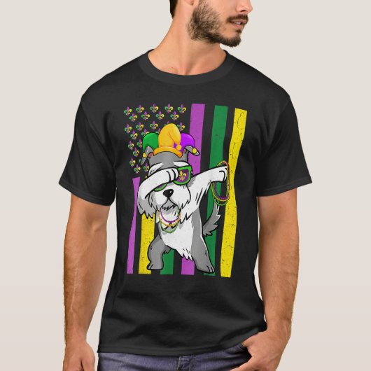 American Flag Mardi Gras Schnauzer Dog Festival Pu T-shirt (Voorkant)
