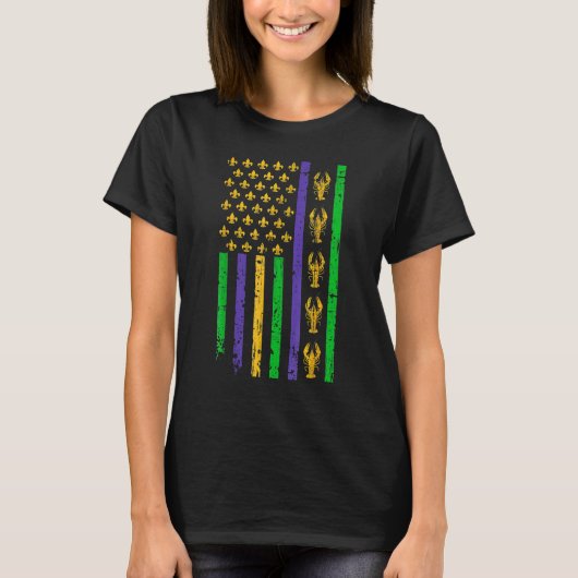 American Flag Mardi Gras Shirt Mardi Gras Crawfish (Voorkant)