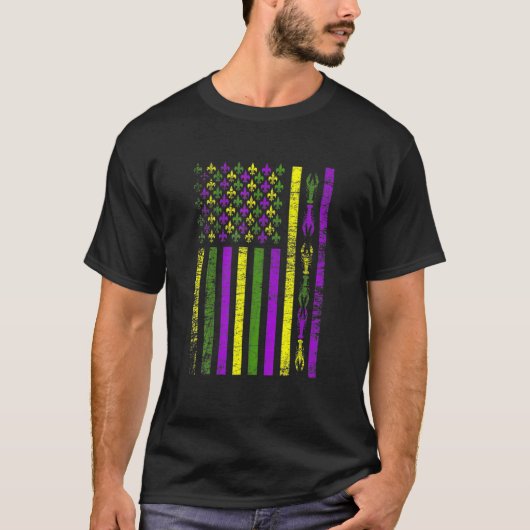 American Flag Mardi Gras T Shirt Mardi Gras Crawfi (Voorkant)