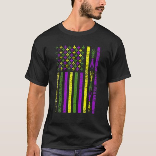 American Flag Mardi Gras T Shirt Mardi Gras Crawfi (Voorkant)