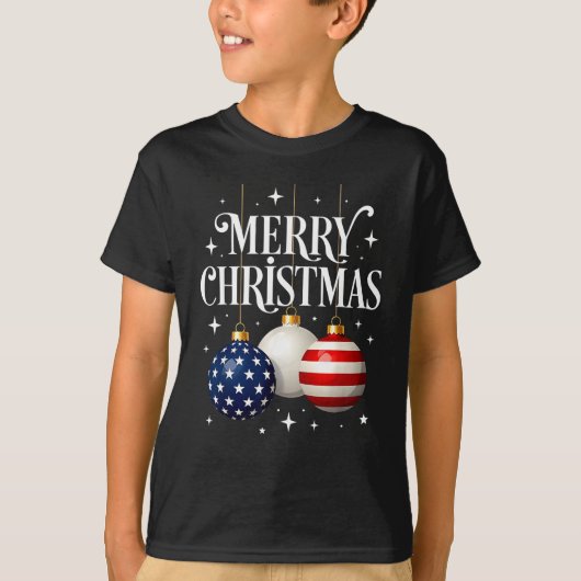 American Flag Merry Christmas Tree Baubles Us Patr T-shirt (Voorkant)