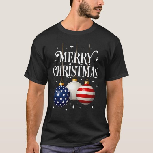 American Flag Merry Christmas Tree Baubles Us Patr T-shirt (Voorkant)