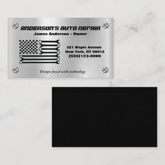 American Flag Metal Mechanic Repair Visitekaartje (Voorkant / Achterkant)