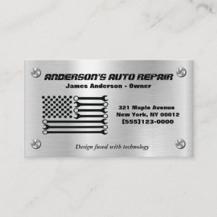 American Flag Metal Mechanic Repair Visitekaartje