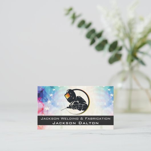American Flag Metallic Welding Fabricator QR Code Visitekaartje (Staand voorkant)