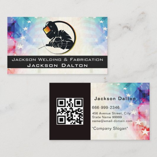 American Flag Metallic Welding Fabricator QR Code Visitekaartje (Voorkant / Achterkant)