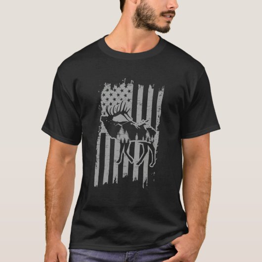 American Flag Moose Alaska Specie Wild Animal Hunt T-shirt (Voorkant)