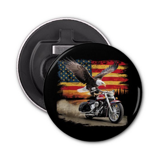 American Flag Motorfiets Tshirt USA Flag Biker Ret Button Flesopener (Voorkant)