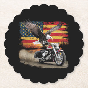 American Flag Motorfiets Tshirt USA Flag Biker Ret Kartonnen Onderzetters