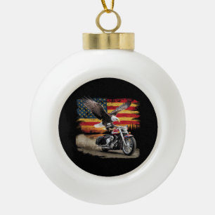 American Flag Motorfiets Tshirt USA Flag Biker Ret Keramische Bal Ornament
