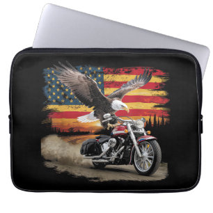 American Flag Motorfiets Tshirt USA Flag Biker Ret Laptop Sleeve