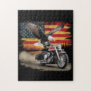 American Flag Motorfiets Tshirt USA Flag Biker Ret Legpuzzel