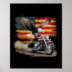 American Flag Motorfiets Tshirt USA Flag Biker Ret Poster