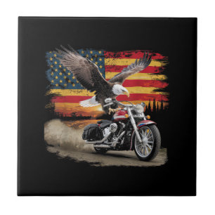 American Flag Motorfiets Tshirt USA Flag Biker Ret Tegeltje