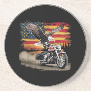 American Flag Motorfiets Tshirt USA Flag Biker Ret Zandsteen Onderzetter