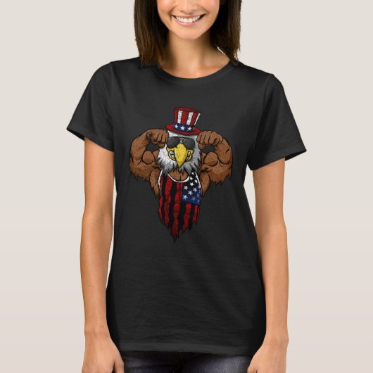 American Flag Muscular Bald Eagle Bike Flexing Unc T-shirt (Voorkant)