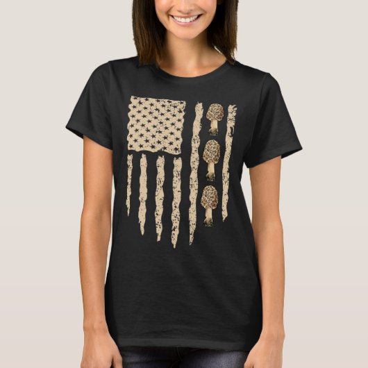 American Flag Mushroom Hunting Morel Hunter Foragi T-shirt (Voorkant)