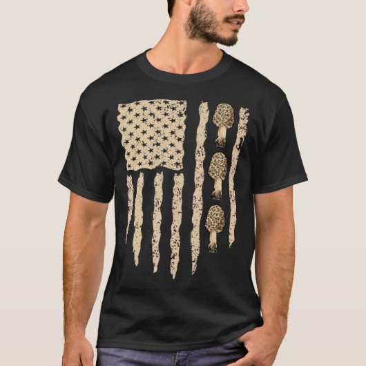 American Flag Mushroom Hunting Morel Hunter Foragi T-shirt (Voorkant)