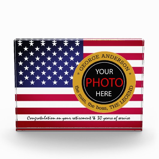 American Flag name badge, pensionering/Amerikaanse Fotoblokken (Voorkant)
