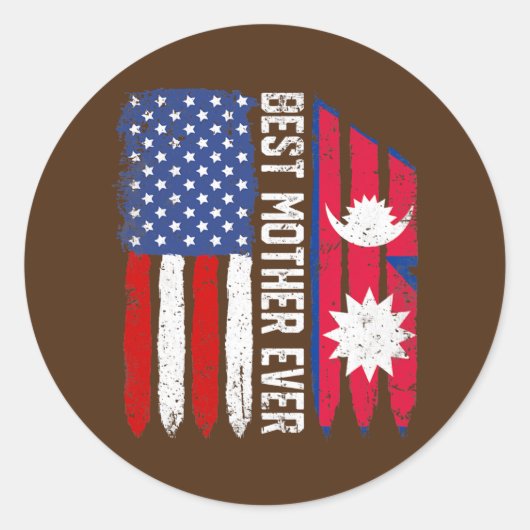 American Flag Nepal Flag Best Mother Ever Ronde Sticker (Voorkant)