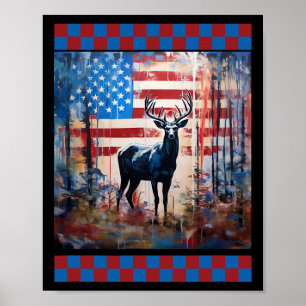 American Flag Oerwoud Hunting Lover Camo Deer Art  Poster