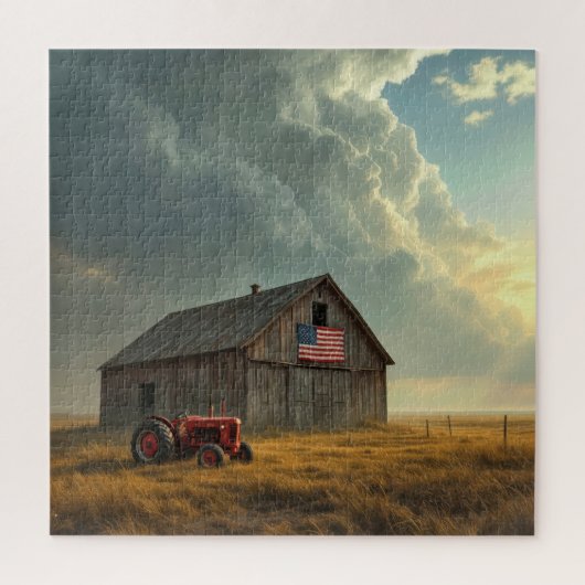 American Flag On a Farm Barn Legpuzzel (Verticaal)