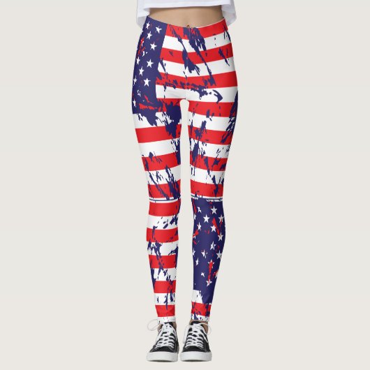 American Flag Paint Splatter Leggings (Voorkant)