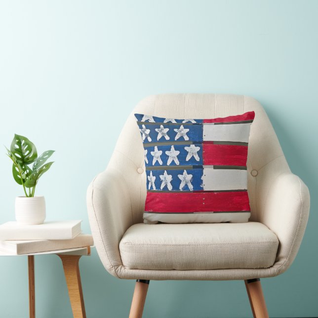 American Flag Painted On Wooden Pallet Kussen (Stoel)