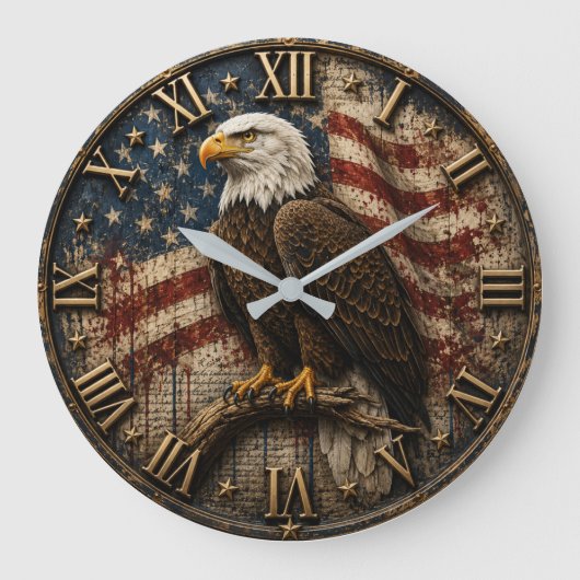 American Flag Patriotic Bald Eagle Grote Klok (Voorkant)