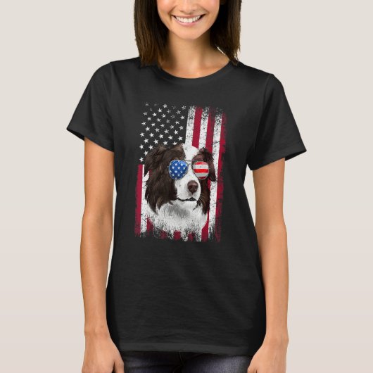 American Flag Patriotic Border Collie Dog 4th Of T-shirt (Voorkant)