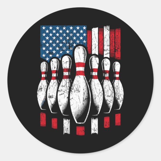 American Flag Patriotic Bowling Ronde Sticker (Voorkant)