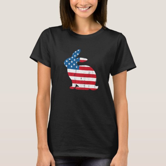American Flag Patriotic Bunny Graphic E T-shirt (Voorkant)