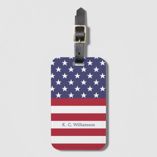 American Flag Patriotic Custom Name ModernPattern Bagagelabel (Voorkant (verticaal))
