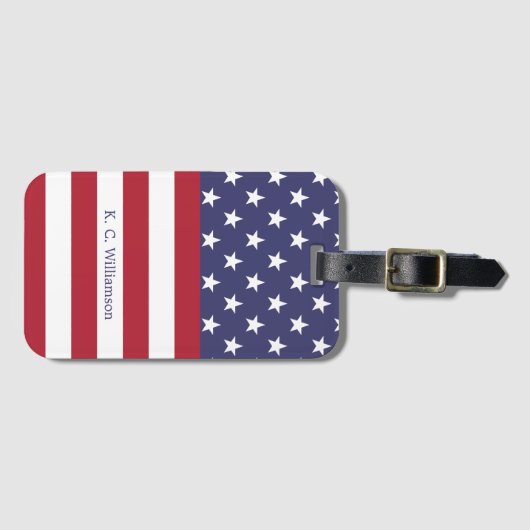 American Flag Patriotic Custom Name ModernPattern Bagagelabel (Voorkant (horizontaal))