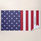 American Flag Patriotic Custom Name Patroon Strandlaken (Voorkant)