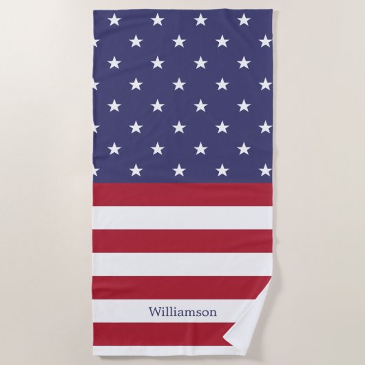 American Flag Patriotic Custom Name Patroon Strandlaken (Voorkant)