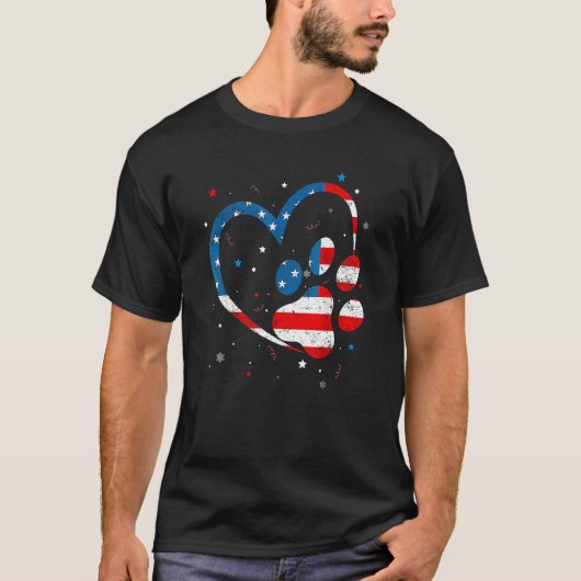 American Flag Patriotic Dog & Cat Paw Print 4th Of T-shirt (Voorkant)
