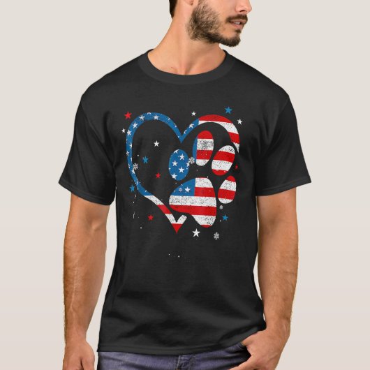 American Flag Patriotic Dog & Cat Paw Print 4th Of T-shirt (Voorkant)