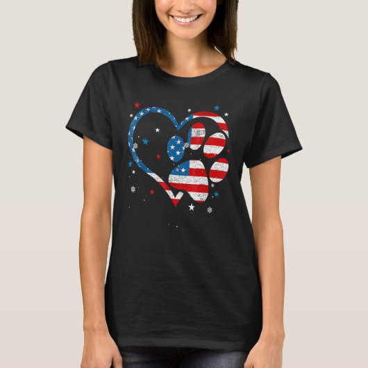 American Flag Patriotic Dog & Cat Paw Print 4th Of T-shirt (Voorkant)