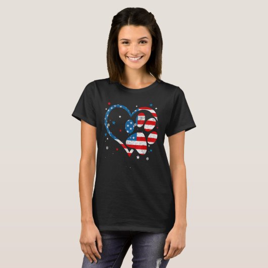 American Flag Patriotic Dog & Cat Paw Print 4th Of T-shirt (Voorkant volledig)