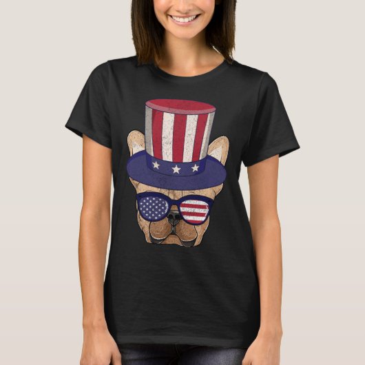 American Flag Patriotic French Bulldog Apparel 4th T-shirt (Voorkant)