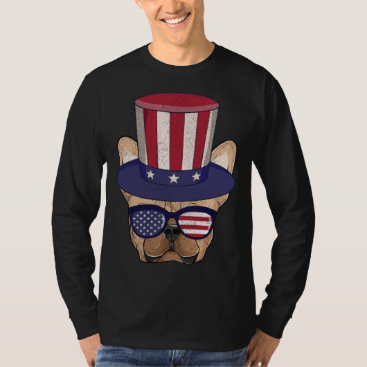 American Flag Patriotic French Bulldog Apparel 4th T-shirt (Voorkant)