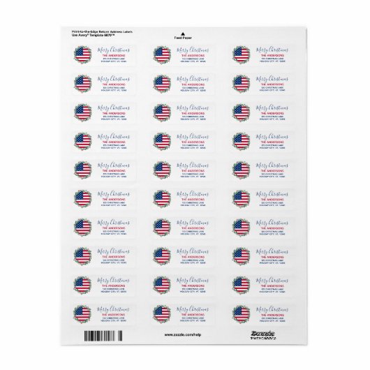 American Flag Patriotic Kerstmis Return Address Etiket (Full Sheet)